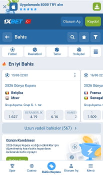 1xBet mobil ekran görüntüsü