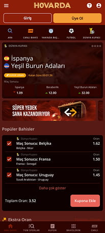 Hovarda mobil ekran görüntüsü