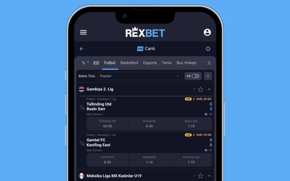 Rexbet mobil ekran görüntüsü